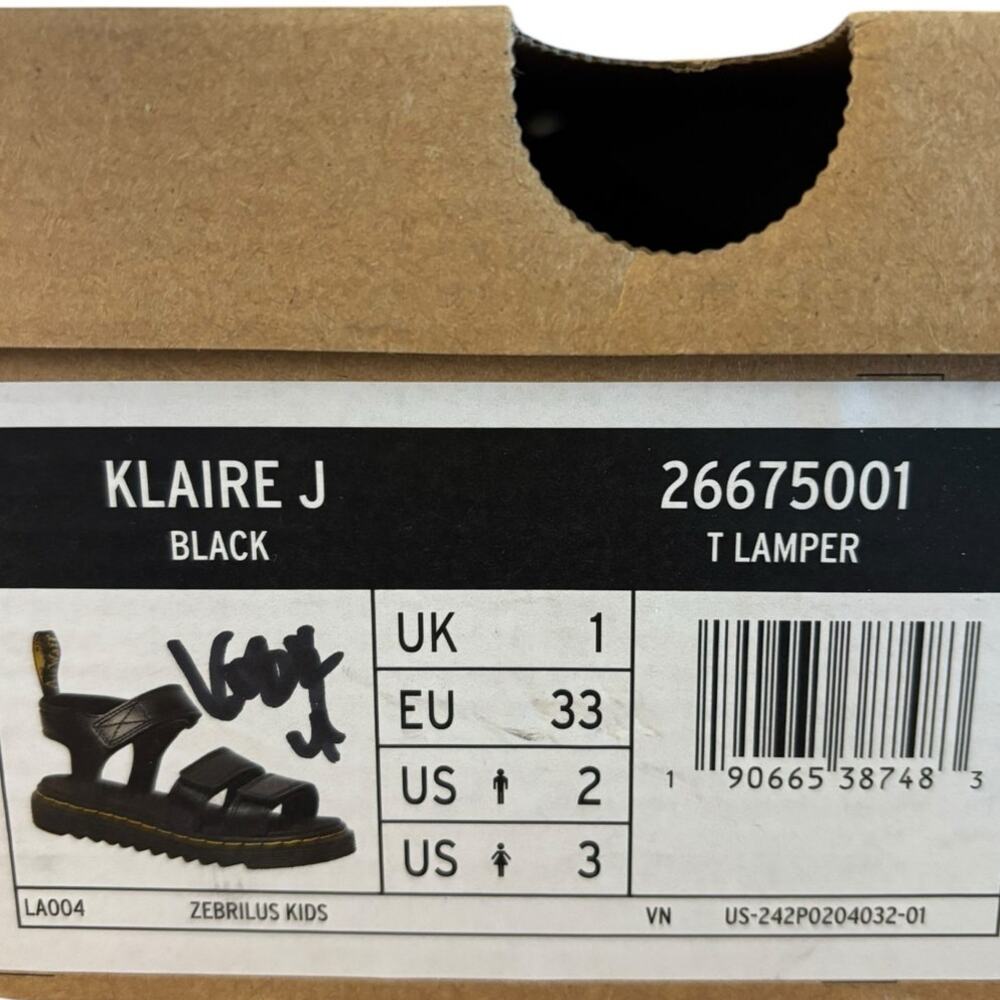 NIB Dr. Martens Klaire J Black Sandals Unisex Little Big Kids US 2 Boy 3 Girl - Picture 10 of 11